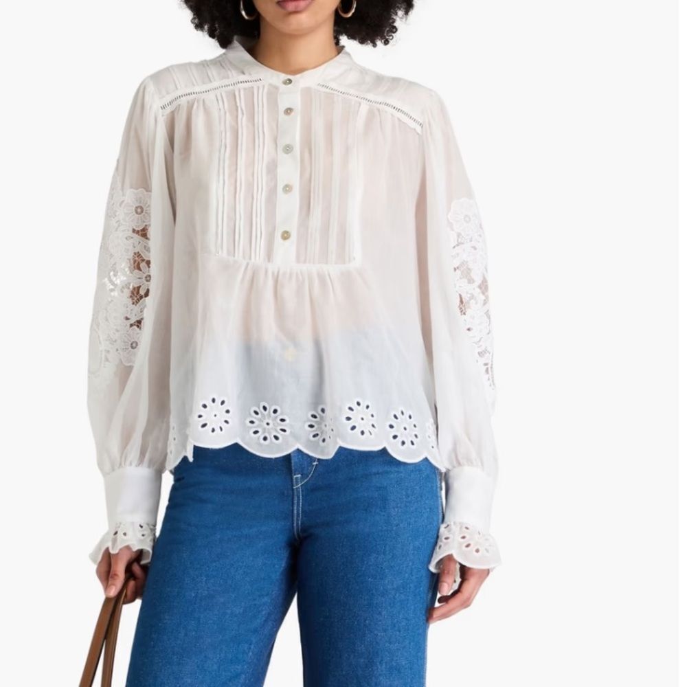FARM Rio Off-White Long Sleeve Blouse.Size Medium NWT